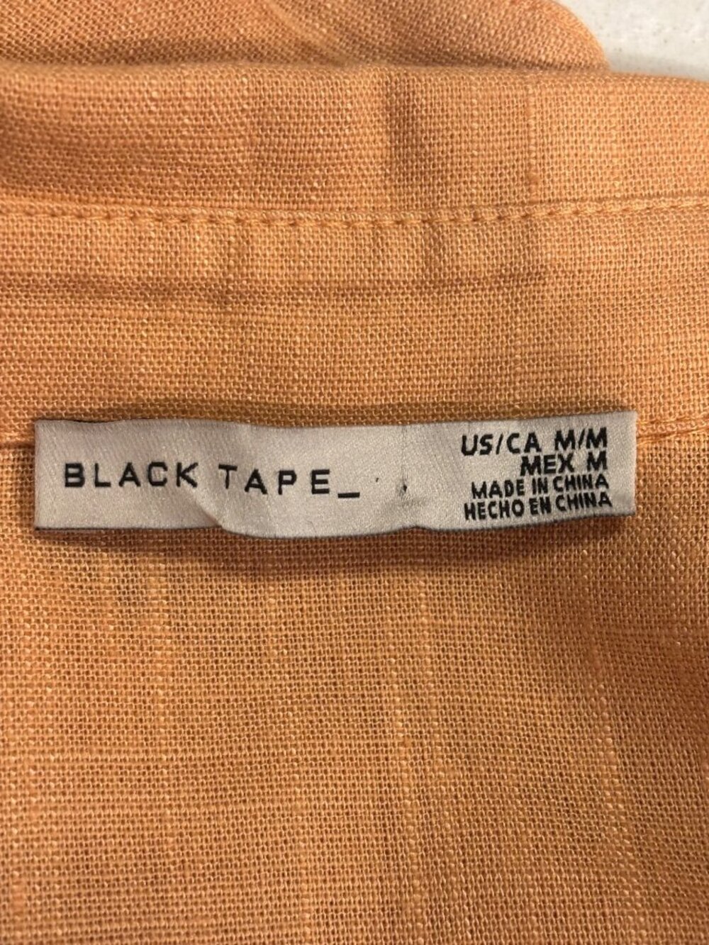 Black Tape Shirt Dress M Orange Linen Blend Button Front Minimalist 21x38 - Picture 4 of 6